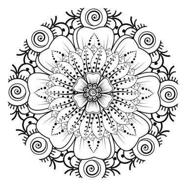 Mehndi 'nin kına, mehndi, dövme, dekorasyon çiçeği. Etnik oryantal tarzda dekoratif süs, karalama süsü, el çizimi. Boyama kitabı sayfası.