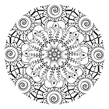 Mehndi 'nin kına, mehndi, dövme, dekorasyon çiçeği. Etnik oryantal tarzda dekoratif süs, karalama süsü, el çizimi. Boyama kitabı sayfası.