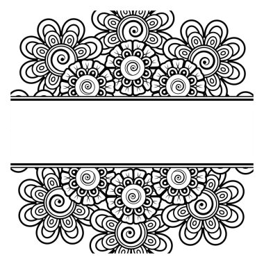 Mehndi 'nin kına, mehndi, dövme, dekorasyon çiçeği. Etnik oryantal tarzda dekoratif süs, karalama süsü, el çizimi. Boyama kitabı sayfası.