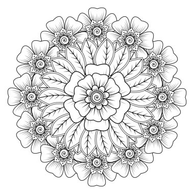 Mehndi 'nin kına, mehndi, dövme, dekorasyon çiçeği. Etnik oryantal tarzda dekoratif süs, karalama süsü, el çizimi. Boyama kitabı sayfası.