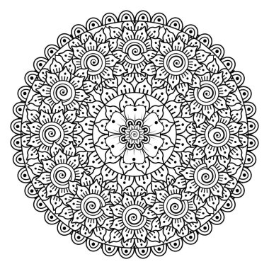 Mehndi 'nin kına, mehndi, dövme, dekorasyon çiçeği. Etnik oryantal tarzda dekoratif süs, karalama süsü, el çizimi. Boyama kitabı sayfası.