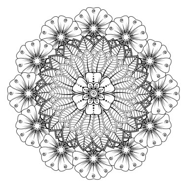 Mehndi 'nin kına, mehndi, dövme, dekorasyon çiçeği. Etnik oryantal tarzda dekoratif süs, karalama süsü, el çizimi. Boyama kitabı sayfası.