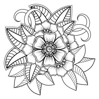 Henna, Mehndi, dövme, dekorasyon için mandala şeklinde dairesel desen. Etnik doğu tarzında dekoratif süs. Boyama kitabı sayfası.