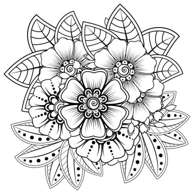 Henna, Mehndi, dövme, dekorasyon için mandala şeklinde dairesel desen. Etnik doğu tarzında dekoratif süs. Boyama kitabı sayfası.