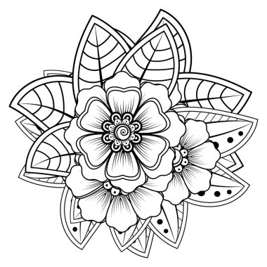 Henna, Mehndi, dövme, dekorasyon için mandala şeklinde dairesel desen. Etnik doğu tarzında dekoratif süs. Boyama kitabı sayfası.