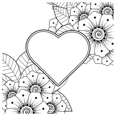 Mehndi 'nin kına, mehndi, dövme, dekorasyon çiçeği. Etnik oryantal tarzda dekoratif süs, karalama süsü, el çizimi. Boyama kitabı sayfası.