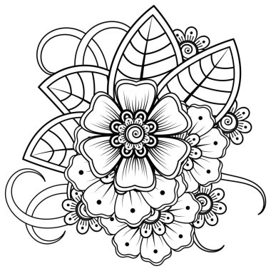 Mehndi 'nin kına, mehndi, dövme, dekorasyon çiçeği. Etnik oryantal tarzda dekoratif süs, karalama süsü, el çizimi. Boyama kitabı sayfası.