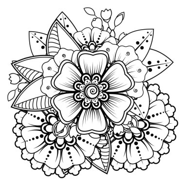 Mehndi 'nin kına, mehndi, dövme, dekorasyon çiçeği. Etnik oryantal tarzda dekoratif süs, karalama süsü, el çizimi. Boyama kitabı sayfası.