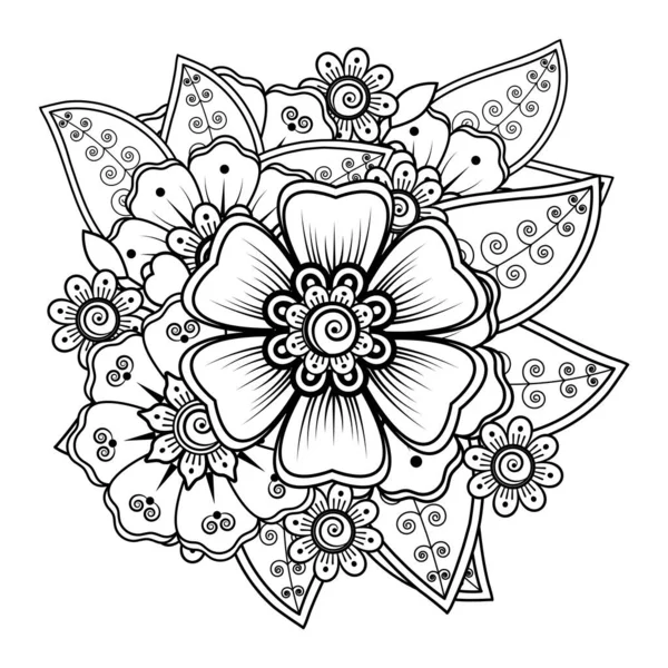 メンディ タトゥー 装飾のためのメフンディの花 民族の東洋スタイルで装飾的な装飾品 ドアの装飾 アウトラインハンドドロー ぬり絵ページ — ストックベクタ