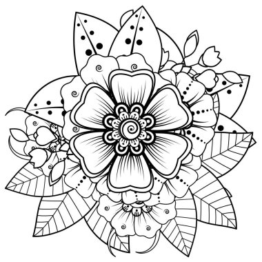 Mehndi 'nin kına, mehndi, dövme, dekorasyon çiçeği. Etnik oryantal tarzda dekoratif süs, karalama süsü, el çizimi. Boyama kitabı sayfası.