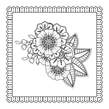 Mehndi 'nin kına, mehndi, dövme, dekorasyon çiçeği. Etnik oryantal tarzda dekoratif süs, karalama süsü, el çizimi. Boyama kitabı sayfası.