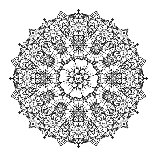 Flowers Black White Doodle Art Coloring Book Circular Pattern Form — ストックベクタ