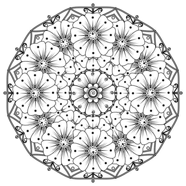 Цветы Черно Белые Дудл Арт Раскраски Круговой Узор Виде Мандалы — стоковый вектор