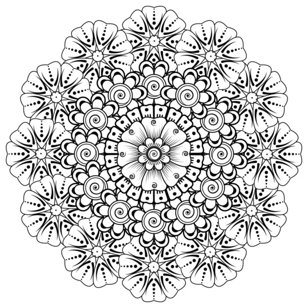 Flores Blanco Negro Doodle Arte Para Colorear Libro Patrón Circular — Archivo Imágenes Vectoriales