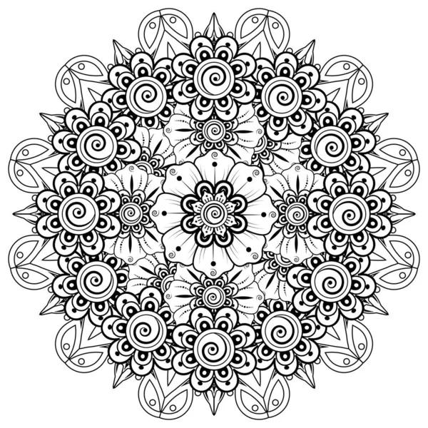 Virágok Fekete Fehérben Doodle Művészet Kifestőkönyv Körkörös Minta Mandala Formájában — Stock Vector