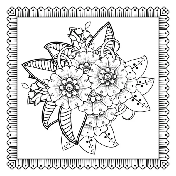 Fiori Bianco Nero Arte Doodle Libro Colorare Modello Circolare Forma — Vettoriale Stock