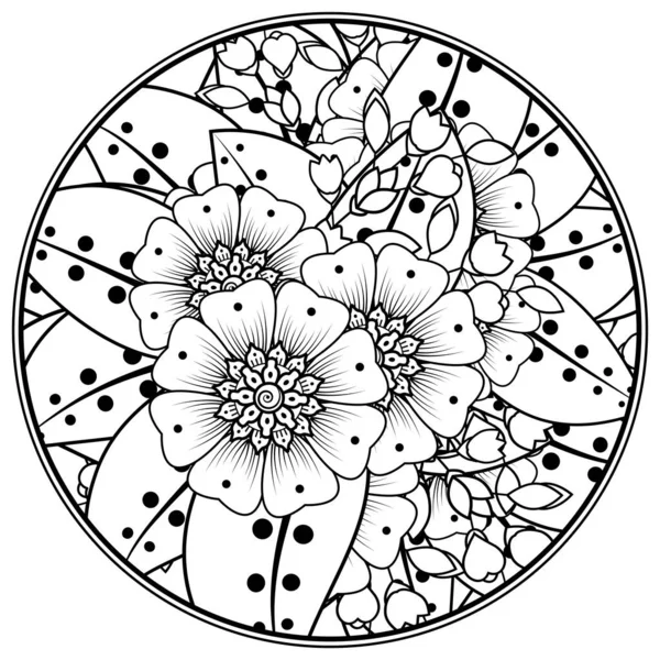 Flowers Black White Doodle Art Coloring Book Circular Pattern Form — стоковый вектор
