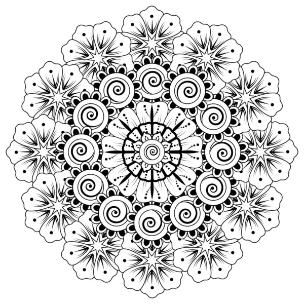 Blommor Svart Och Vitt Doodle Konst För Målarbok Cirkulärt Mönster — Stock vektor