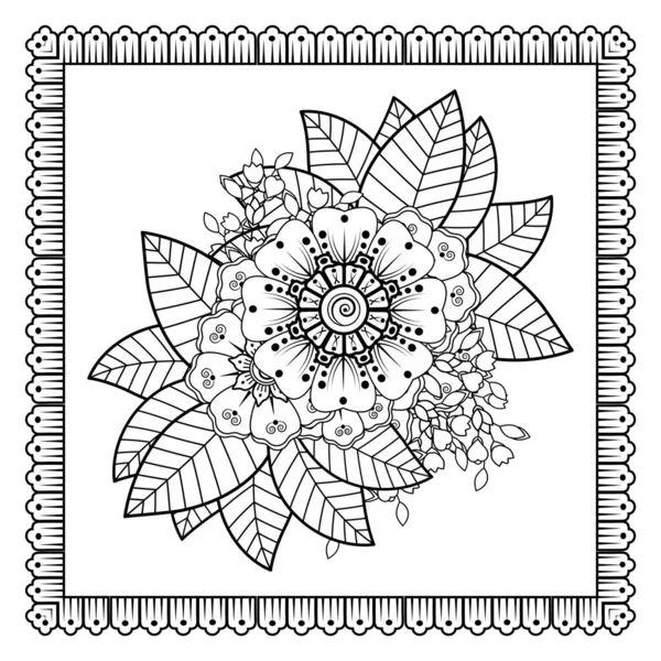 Fiori Bianco Nero Arte Doodle Libro Colorare Modello Circolare Forma — Vettoriale Stock