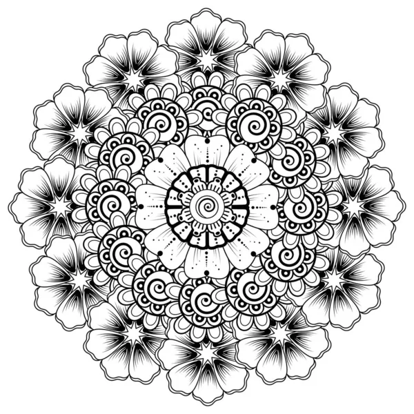 Flowers Black White Doodle Art Coloring Book Circular Pattern Form — Stock Vector