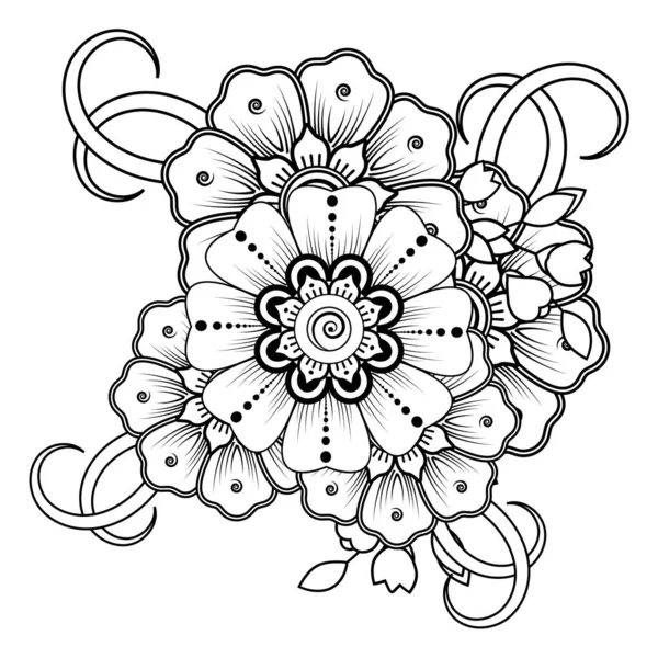 Flowers Black White Doodle Art Coloring Book Circular Pattern Form — Vetor de Stock