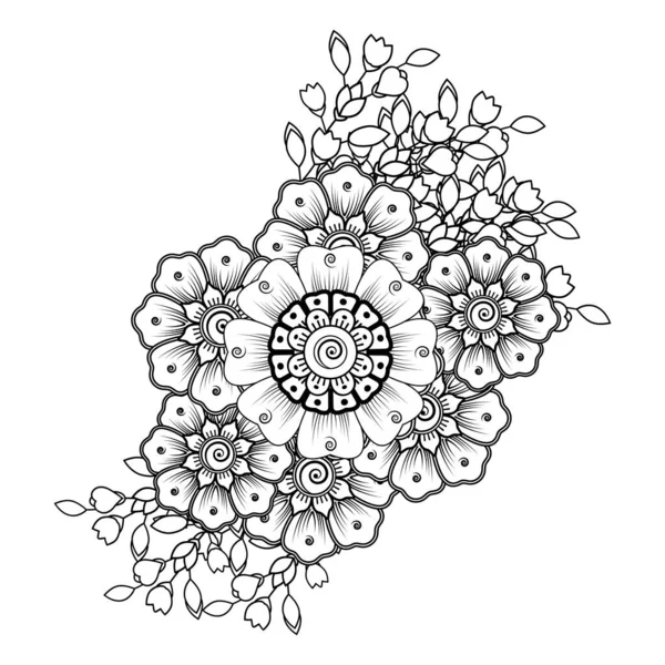 Virágok Fekete Fehérben Doodle Művészet Kifestőkönyv Körkörös Minta Mandala Formájában — Stock Vector