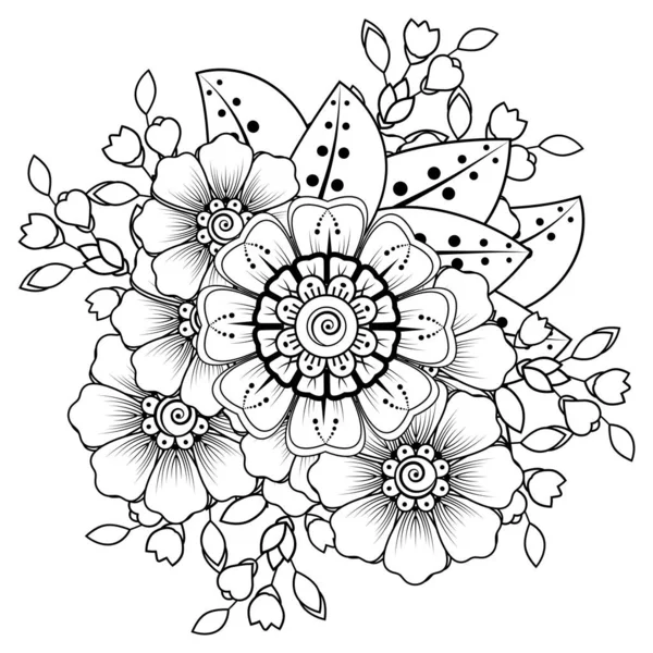 Λουλούδια Μαύρο Και Άσπρο Doodle Τέχνη Για Βιβλίο Ζωγραφικής Κυκλικό — Διανυσματικό Αρχείο