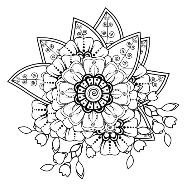 Цветы Черно Белые Дудл Арт Раскраски Круговой Узор Виде Мандалы — стоковый вектор