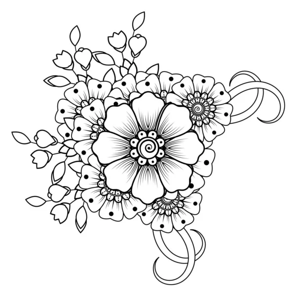 Květiny Černé Bílé Doodle Umění Pro Omalovánky Kruhový Vzor Formě — Stockový vektor