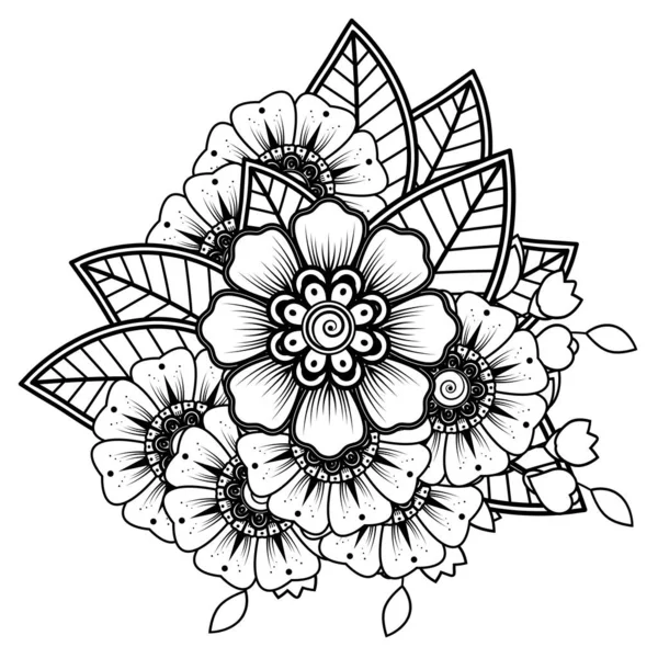 Flores Blanco Negro Doodle Arte Para Colorear Libro Patrón Circular — Vector de stock