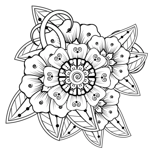 Virágok Fekete Fehérben Doodle Művészet Kifestőkönyv Körkörös Minta Mandala Formájában — Stock Vector