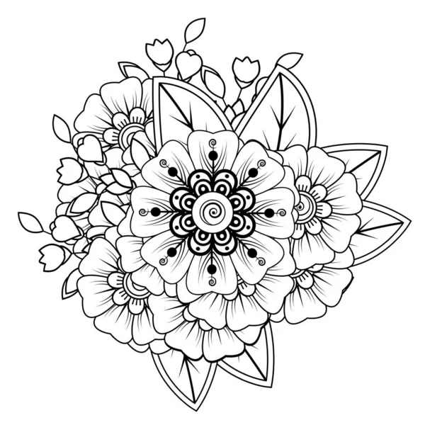 Flores Blanco Negro Doodle Arte Para Colorear Libro Patrón Circular — Vector de stock