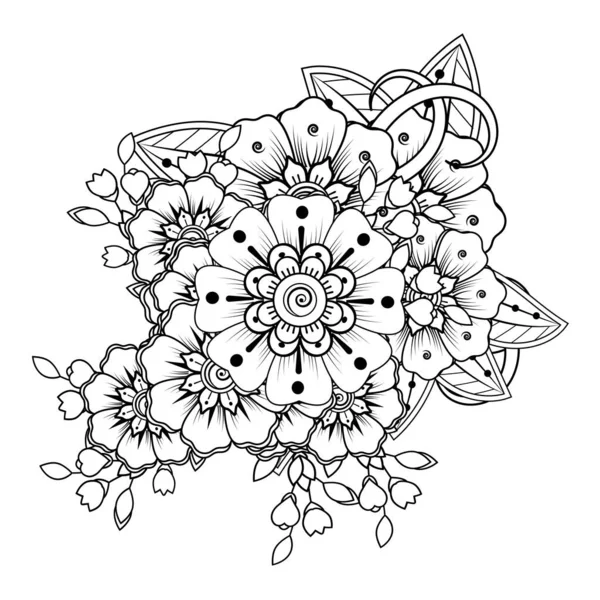 Blommor Svart Och Vitt Doodle Konst För Målarbok Cirkulärt Mönster — Stock vektor