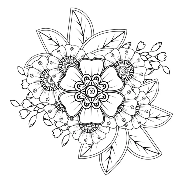 Siyah Beyaz Çiçekler Boyama Kitabı Için Karalama Sanatı Henna Mehndi — Stok Vektör