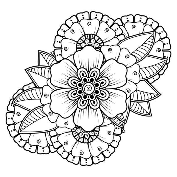 Flowers Black White Doodle Art Coloring Book Circular Pattern Form — 스톡 벡터