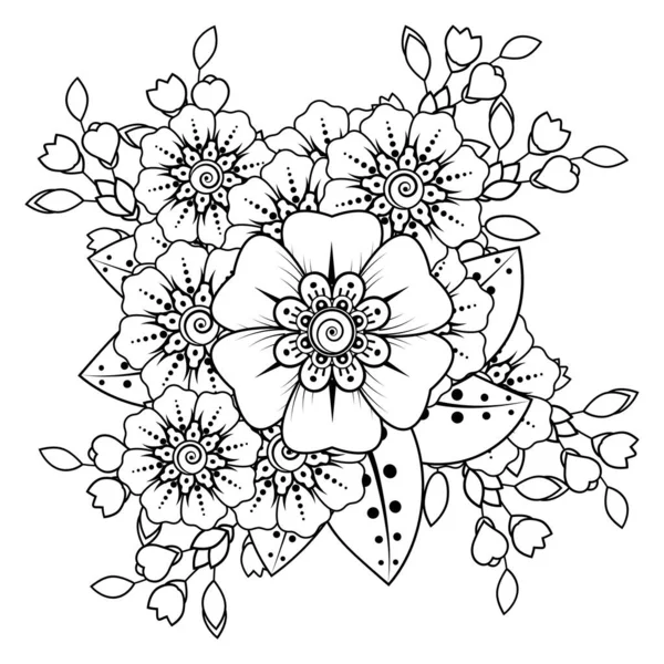 Bloemen Zwart Wit Doodle Art Voor Kleurboek Ronde Patroon Vorm — Stockvector