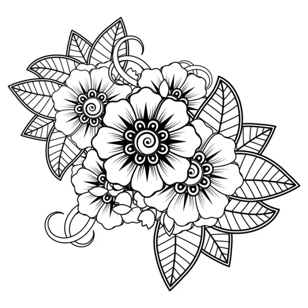 Flowers Black White Doodle Art Coloring Book Circular Pattern Form — Archivo Imágenes Vectoriales