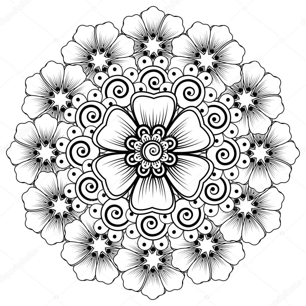 Floral Background with mehndi flower. Decorative ornament in ethnic oriental style. Coloring book.
