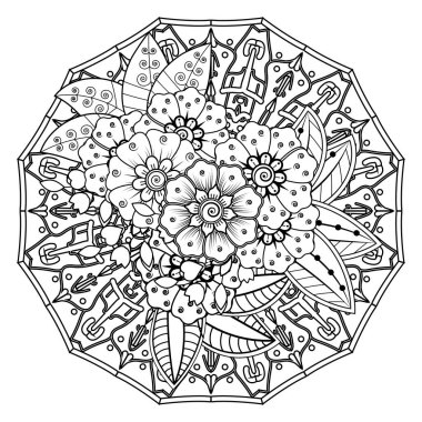 Floral Background with mehndi flower. Decorative ornament in ethnic oriental style. Coloring book.
