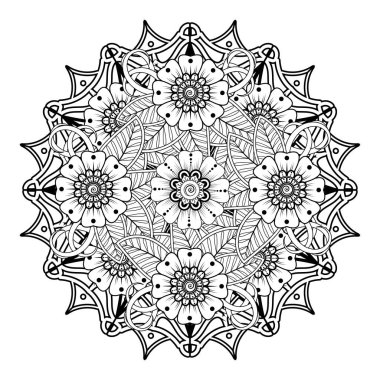 Floral Background with mehndi flower. Decorative ornament in ethnic oriental style, doodle ornament, outline hand draw. Coloring book page.