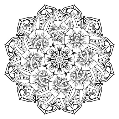 Floral Background with mehndi flower. Decorative ornament in ethnic oriental style, doodle ornament, outline hand draw. Coloring book page.
