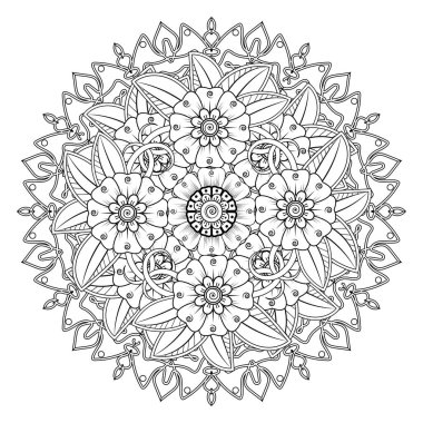 Floral Background with mehndi flower. Decorative ornament in ethnic oriental style, doodle ornament, outline hand draw. Coloring book page.