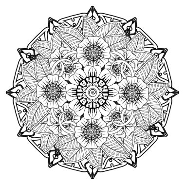 Floral Background with mehndi flower. Decorative ornament in ethnic oriental style, doodle ornament, outline hand draw. Coloring book page.