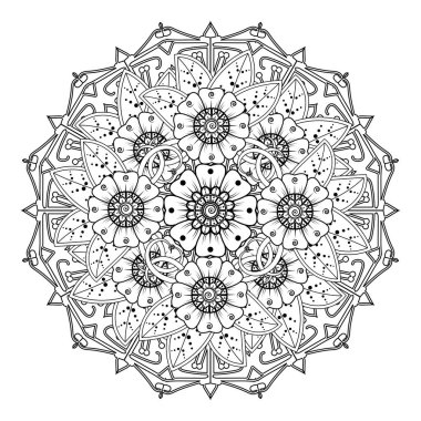 Floral Background with mehndi flower. Decorative ornament in ethnic oriental style, doodle ornament, outline hand draw. Coloring book page.