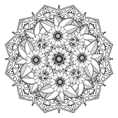 Floral Background with mehndi flower. Decorative ornament in ethnic oriental style, doodle ornament, outline hand draw. Coloring book page.