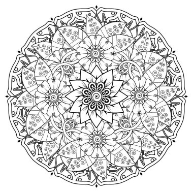 Floral Background with mehndi flower. Decorative ornament in ethnic oriental style, doodle ornament, outline hand draw. Coloring book page.