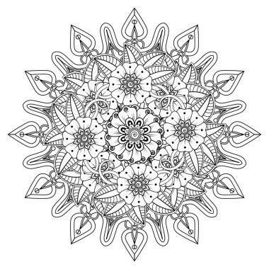Floral Background with mehndi flower. Decorative ornament in ethnic oriental style, doodle ornament, outline hand draw. Coloring book page.