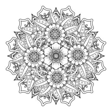 Floral Background with mehndi flower. Decorative ornament in ethnic oriental style, doodle ornament, outline hand draw. Coloring book page.