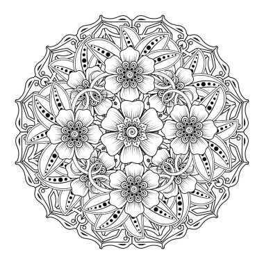 Floral Background with mehndi flower. Decorative ornament in ethnic oriental style, doodle ornament, outline hand draw. Coloring book page.