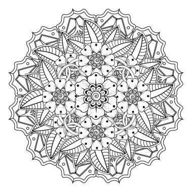 Floral Background with mehndi flower. Decorative ornament in ethnic oriental style, doodle ornament, outline hand draw. Coloring book page.
